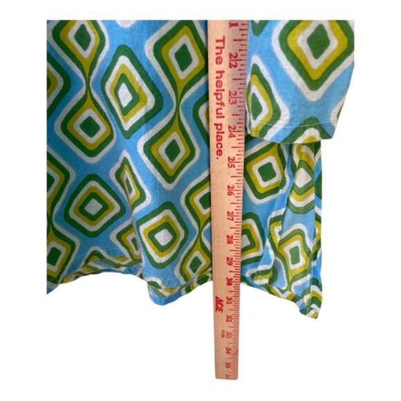 Blue Opihi Tunic Geometric Blue Green Lightweight Cotton Top Sz 2X - Picture 5 of 8